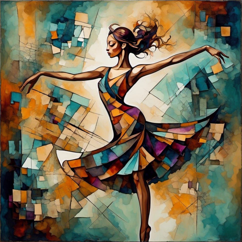 Geometric Dancer in Cubist Art Deco Style