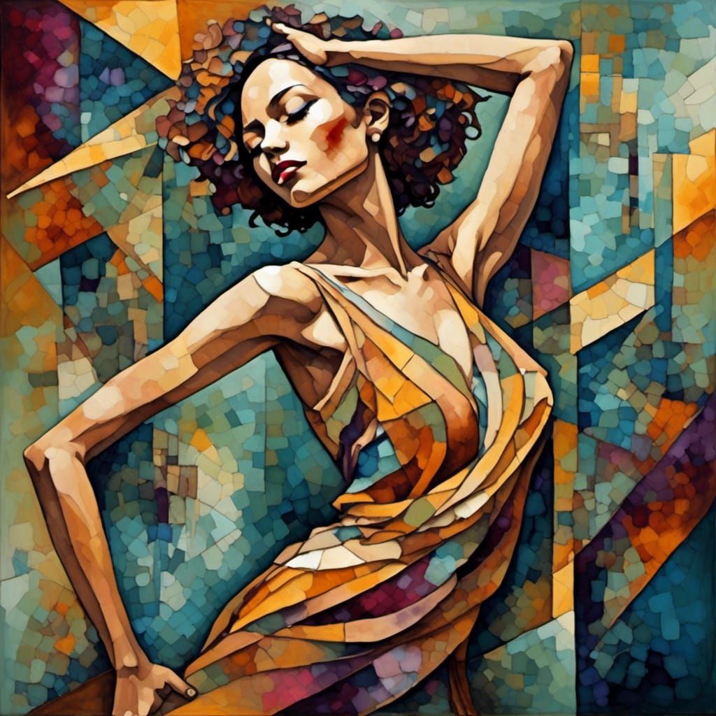 Geometric Dancer in Cubist Art Deco Style