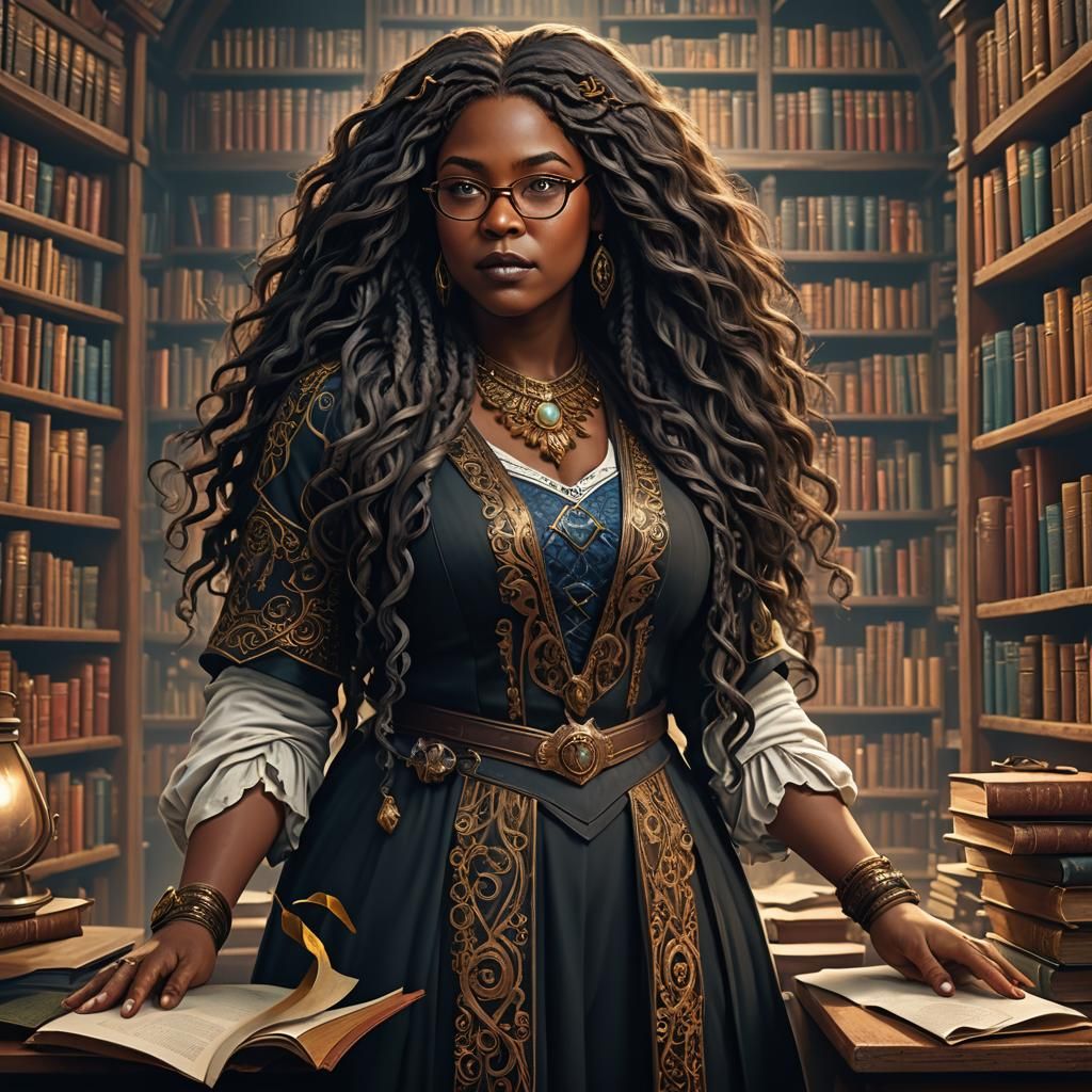 Plus Size Librarian in Detailed Fantasy Art