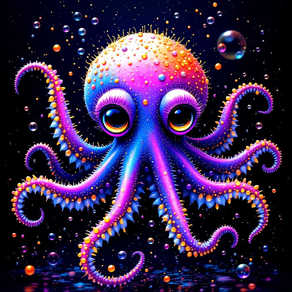 Vibrant Fantasy Octopus Emerges in Dreamlike Scene