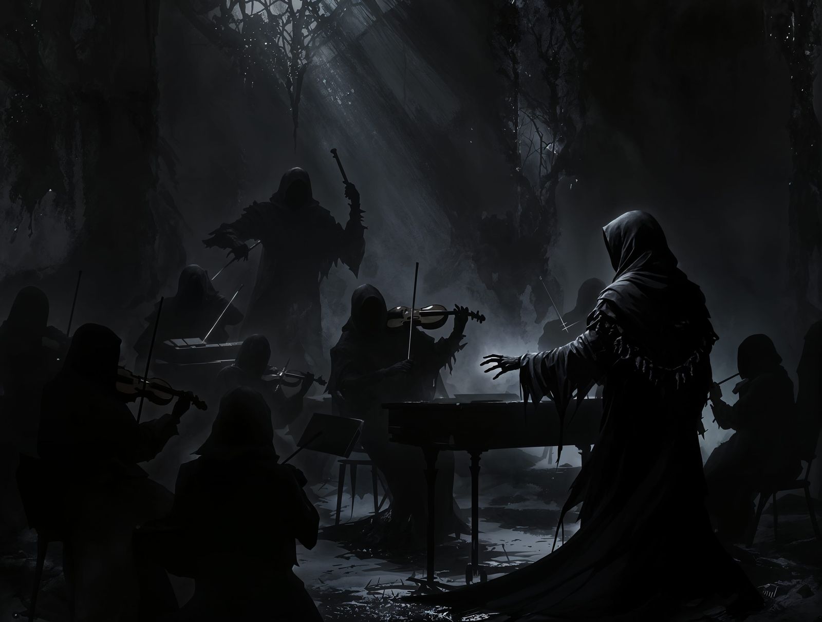 Gothic Conductor of Shadows in Dark Ethereal Digital Art