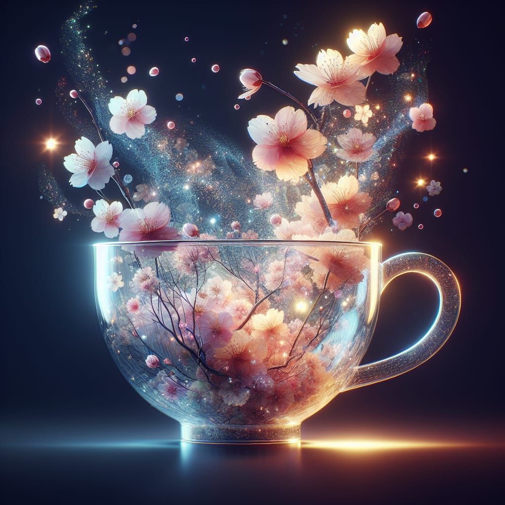Cherry Blossom Waterfall in Glass Teacup