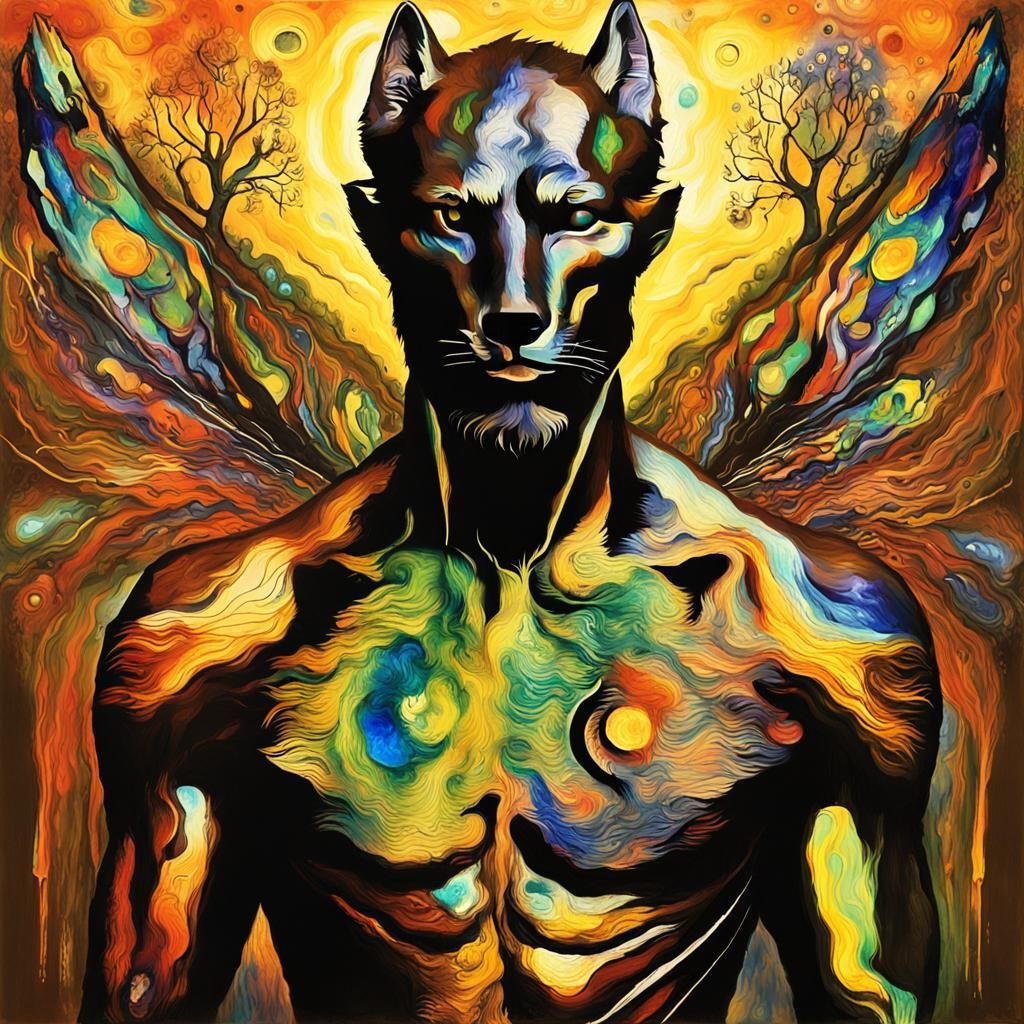 Colorful Lakota Wolf: Van Gogh Inspired Abstract Art