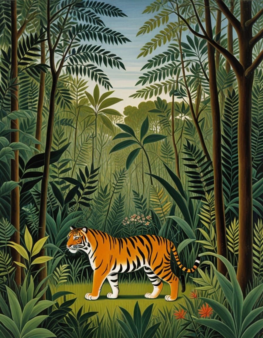 Tiger in Jungle: Naive Art Painting