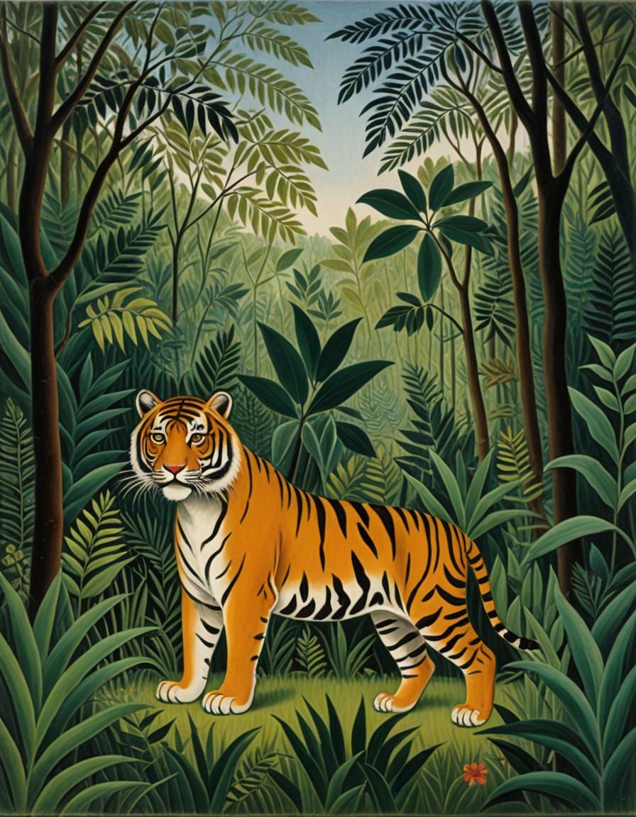 Tiger in Jungle: Naive Art Painting