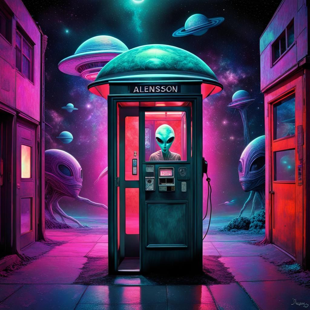 Surreal Alien in Retro Neon Space