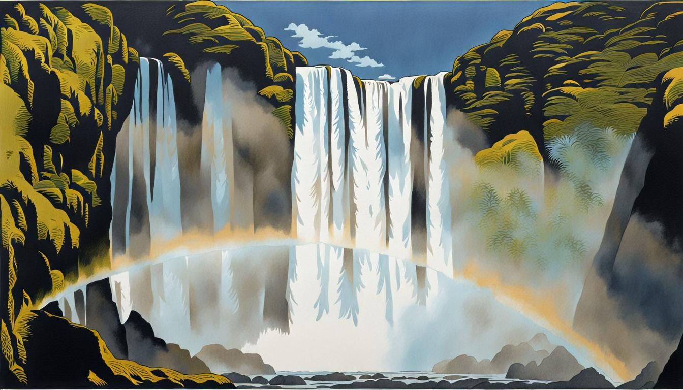 Hand-Colored Linocut with Inverted Colors