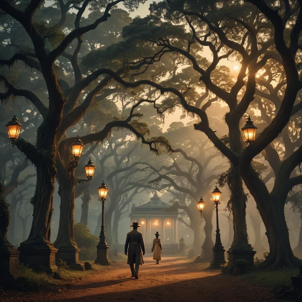 Mystical Southern Plantation at Dusk: Digital Matte Painting