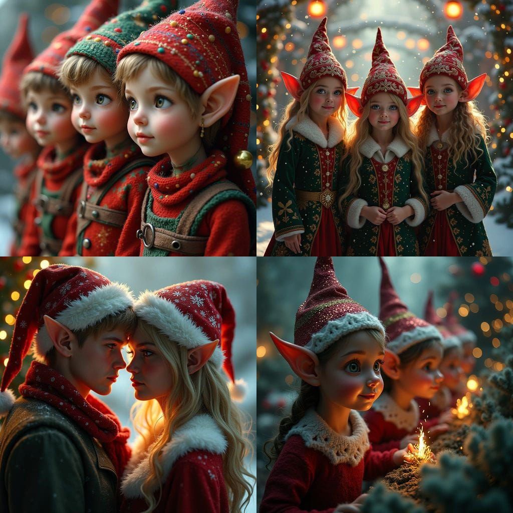 Hyperrealistic Christmas Elves in Vibrant Splash Art