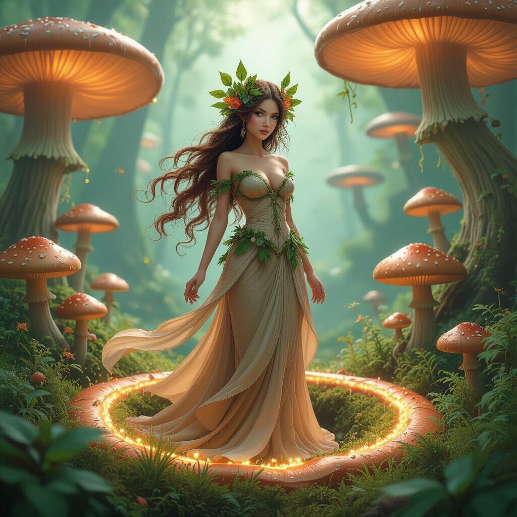 Elegant Mushroom Dryad in Forest Ring