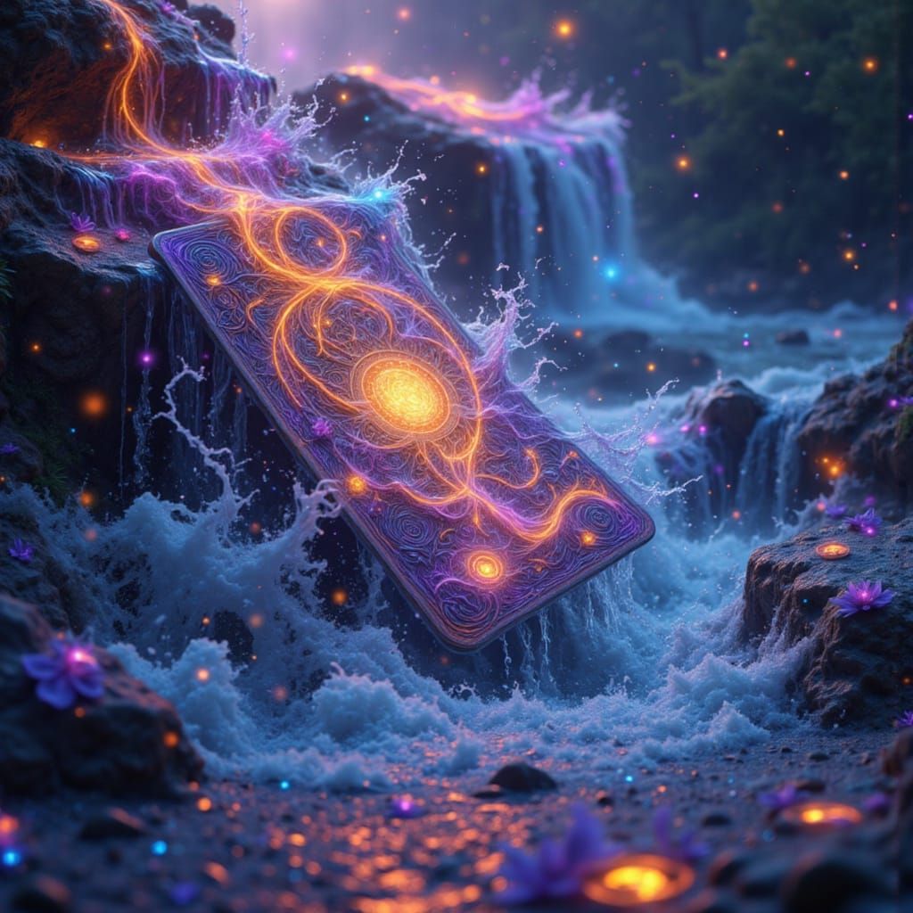 Waterfall of Tarot Cards with Musical Notes