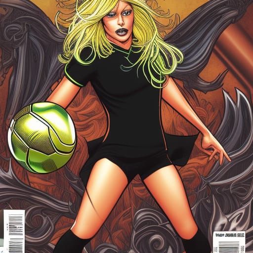 Goth Soccer Girl in Comic Book Style