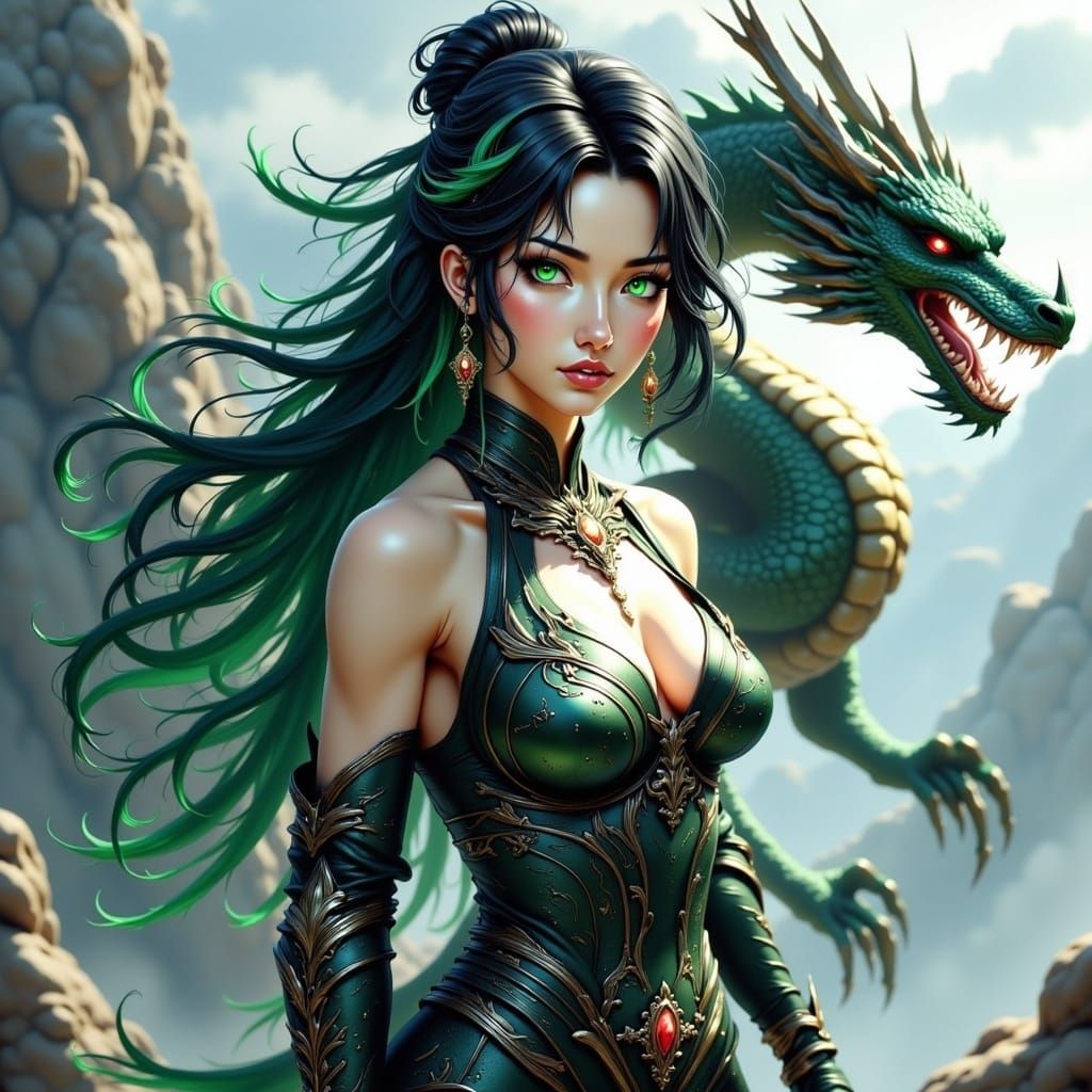 Anime Dragon Tamer in Emerald and Gold