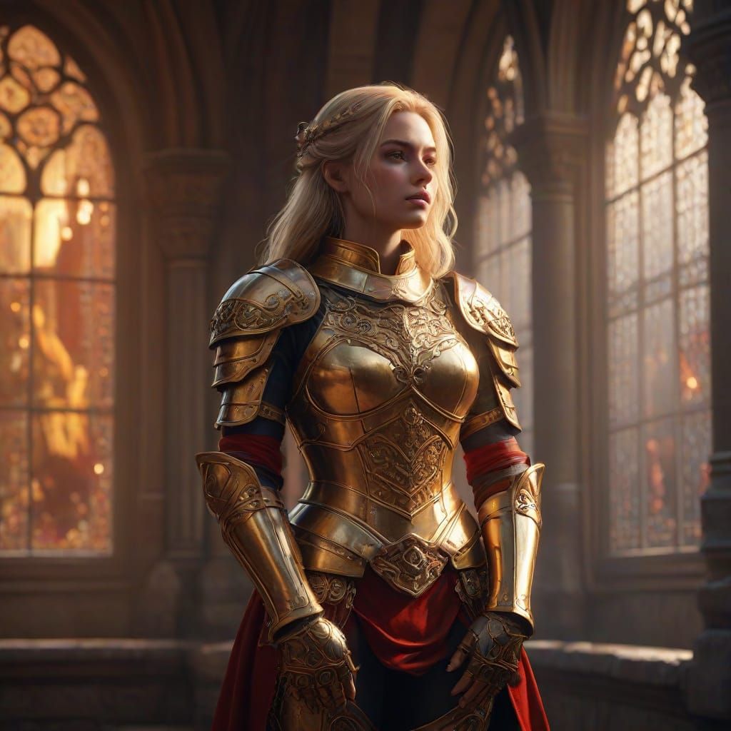 Epic Fantasy Knight in Grand Medieval Castle