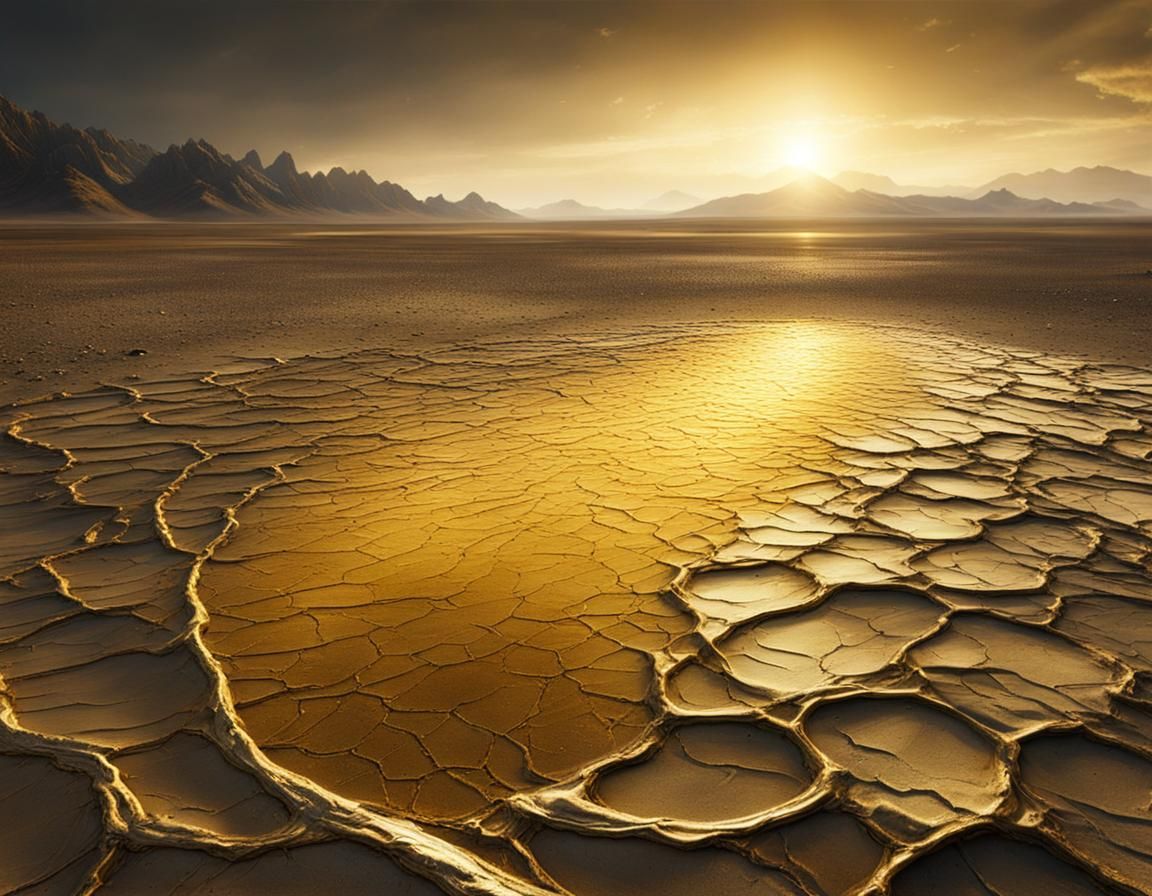 Golden Talisman Flows in Barren Wasteland: Fantasy Art
