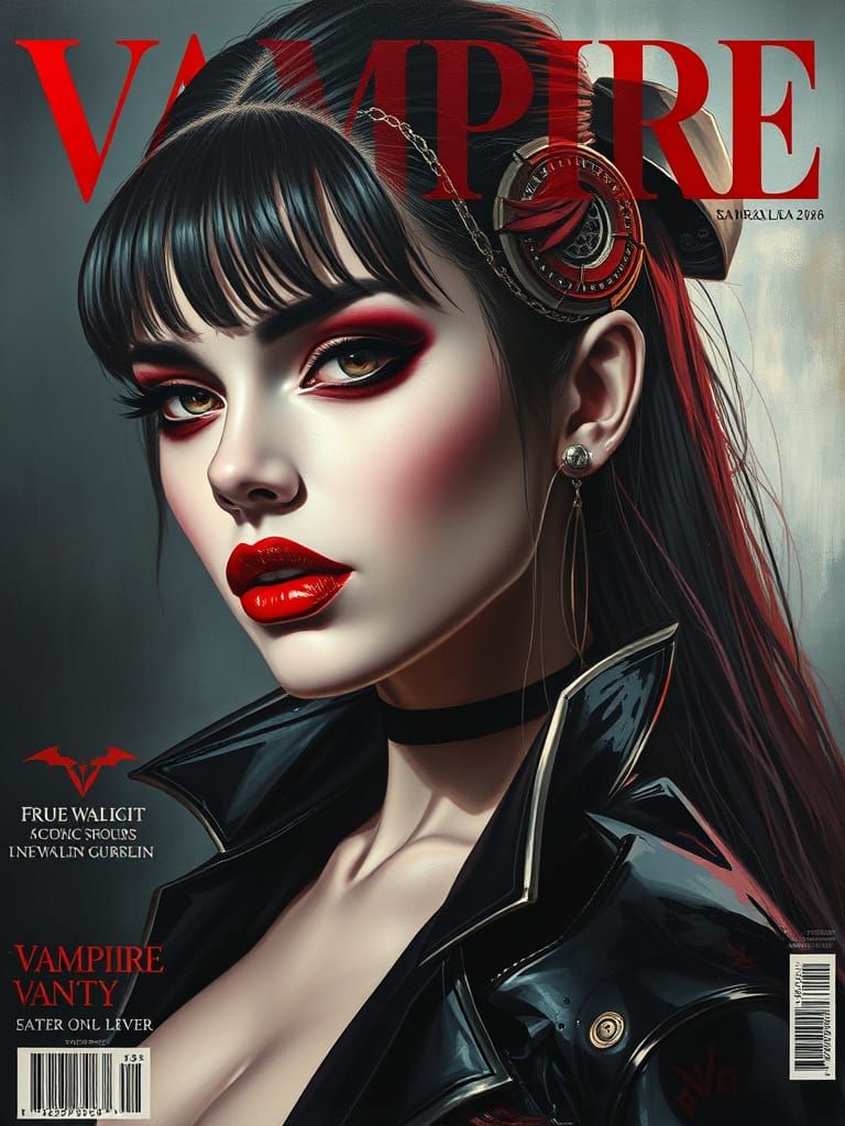 Gothic Vampire Portrait in Futuristic Oil Painting