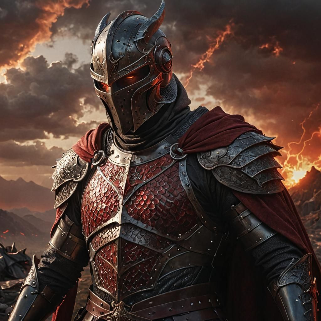 Dragonscale Warrior on Twilight Battlefield in Epic Fantasy ...