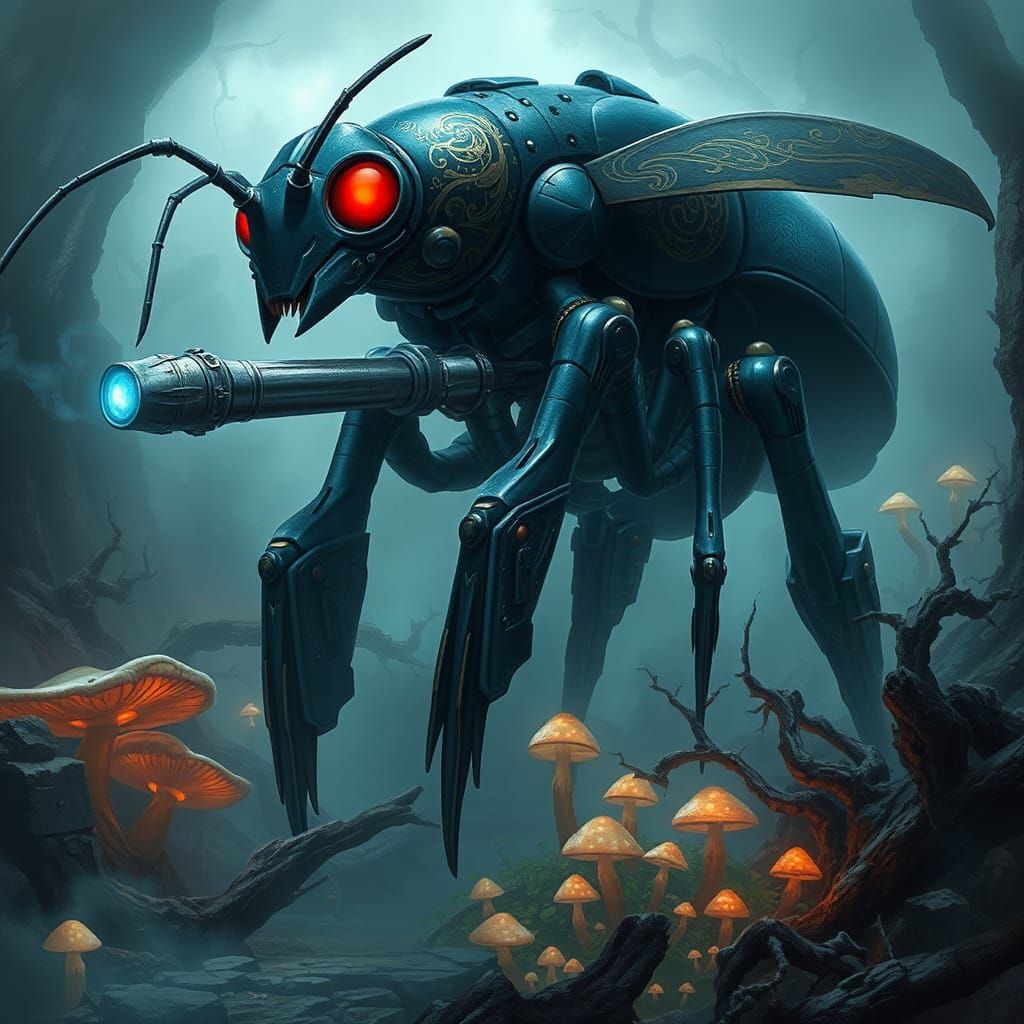 Armored Robot Ant in Mystical Forest