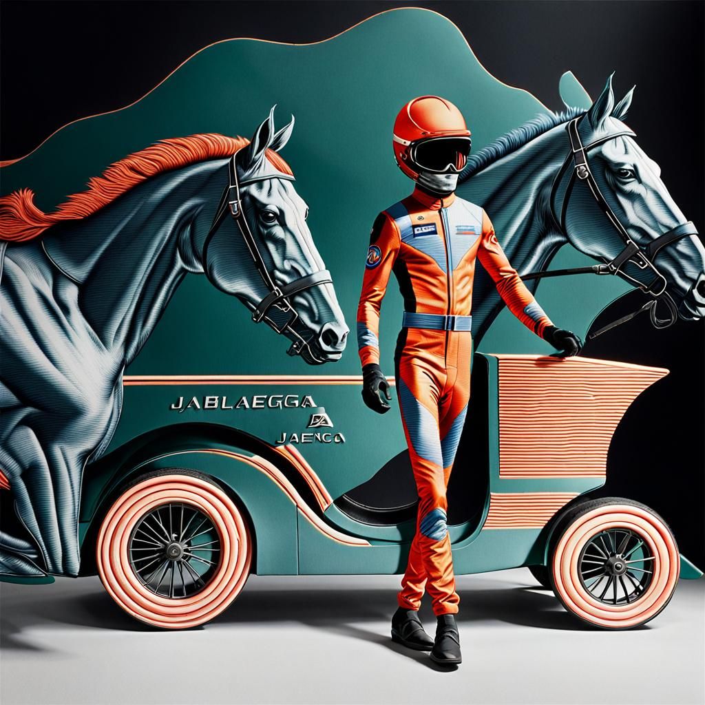 Aerodynamic Jockey in Faux Bois Jacquard Suit, Captured in B...