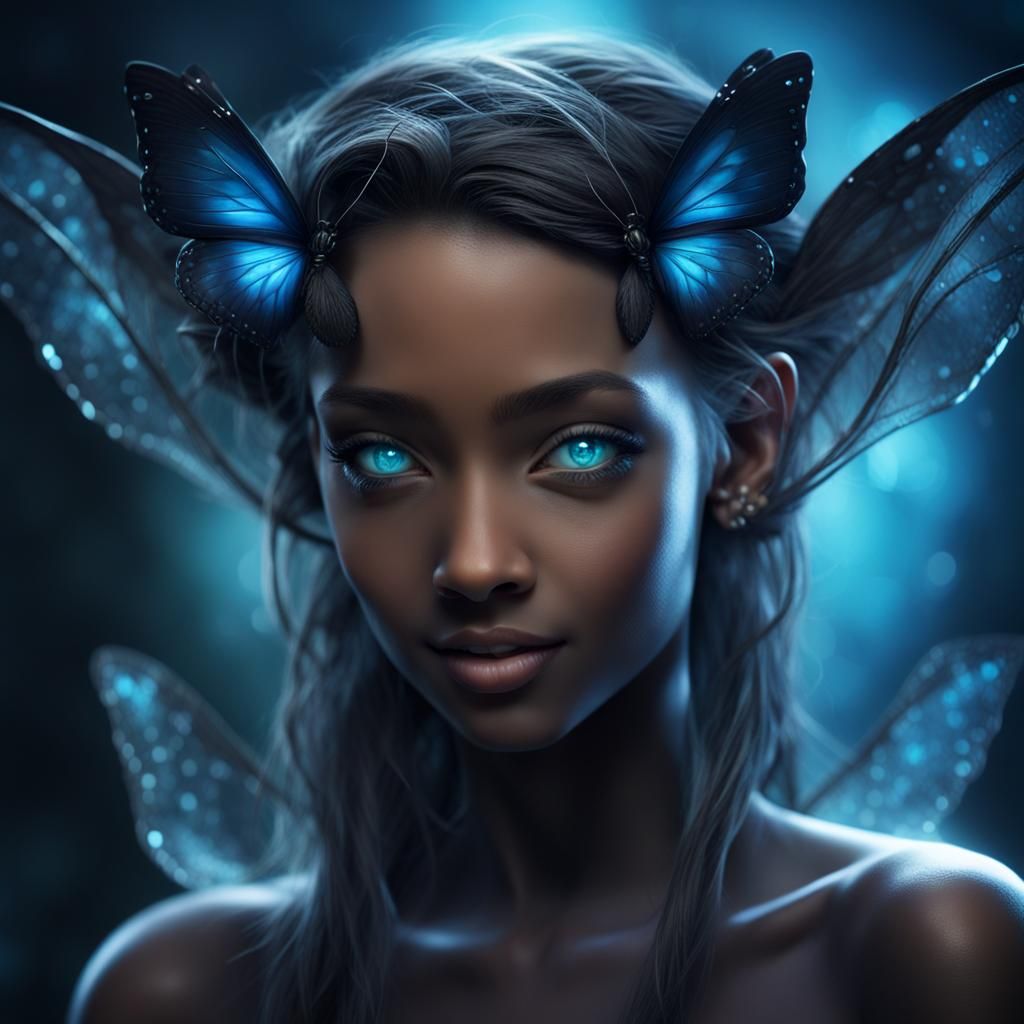 Beautiful Dark Elf with Bioluminescent Butterflies
