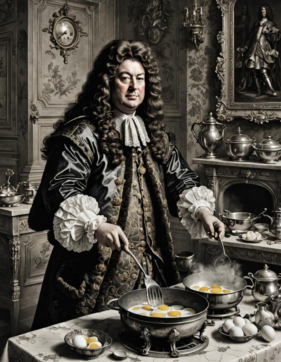 King Louis XIV Frying Eggs: Historic Photograph