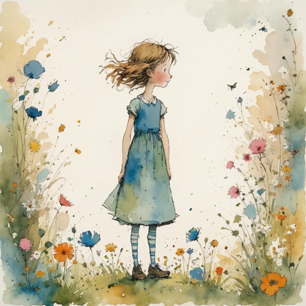 Girl in Quentin Blake and Holly Hobbie Style