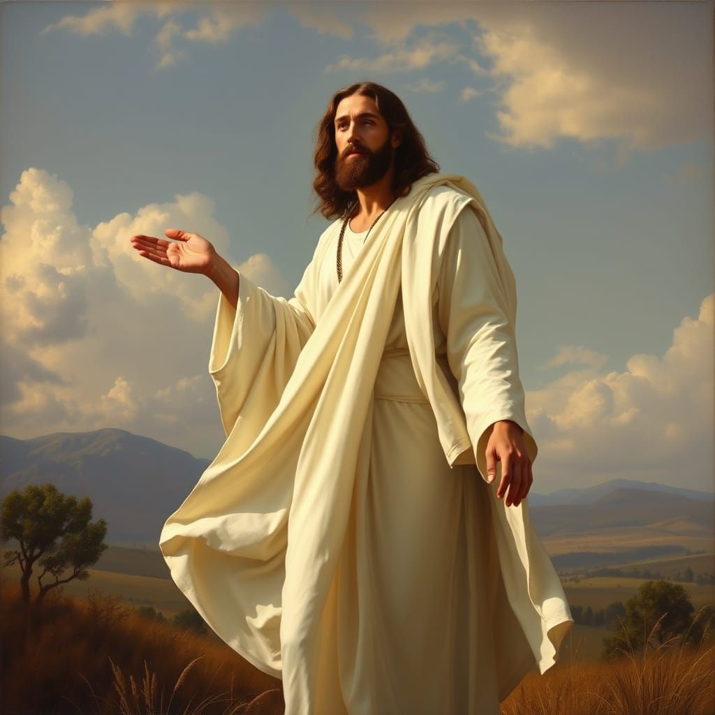 Jesus Christ in Serene Landscape, Lyrical Realism