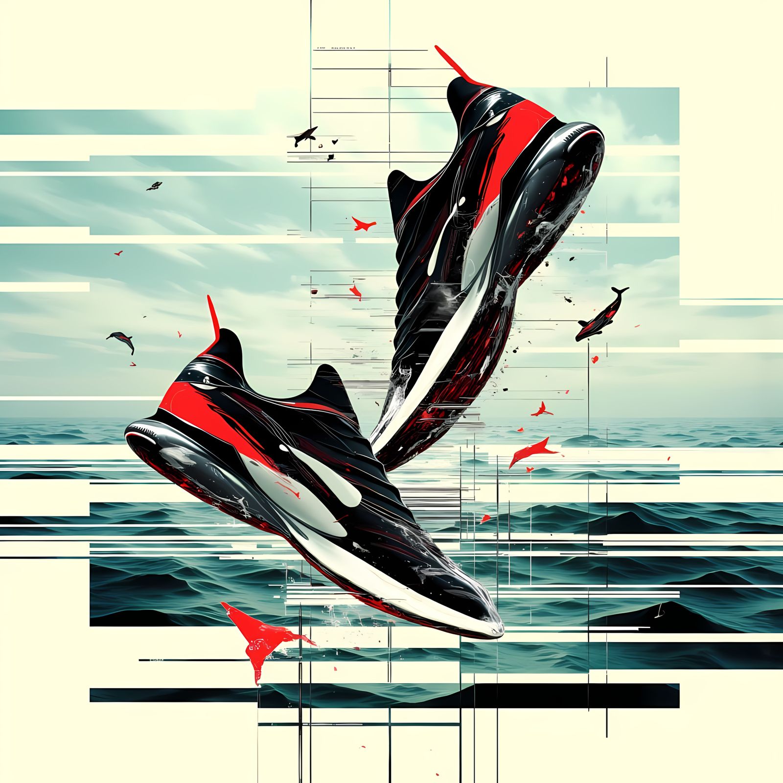 Black and White Dolphin in Ecco Style with Red Accents