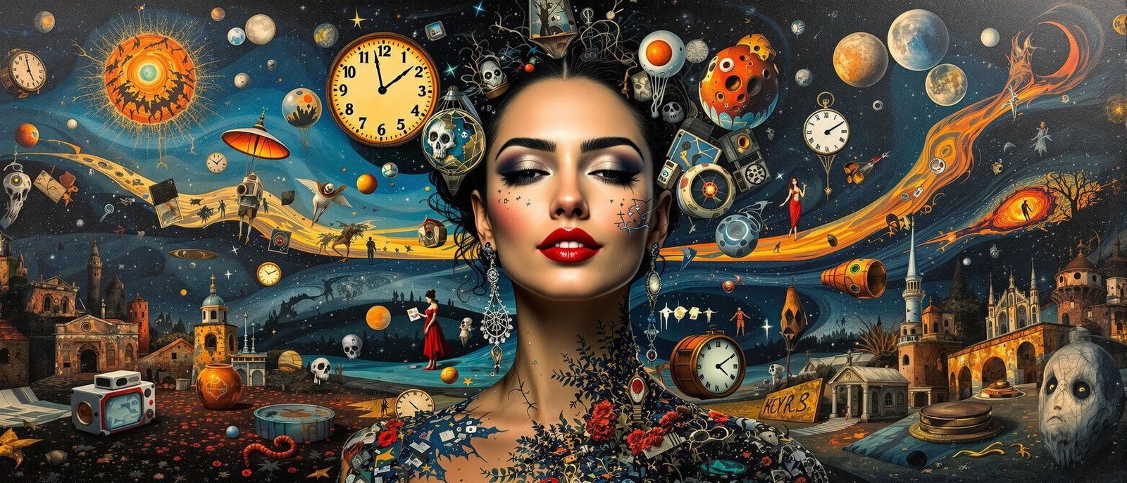 Woman in Dreamlike Surrealistic Landscape