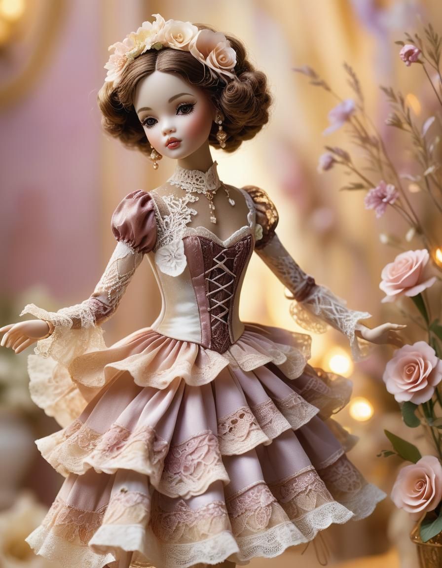 Porcelain Doll in Bachata Pose, Dreamy Pastel Art