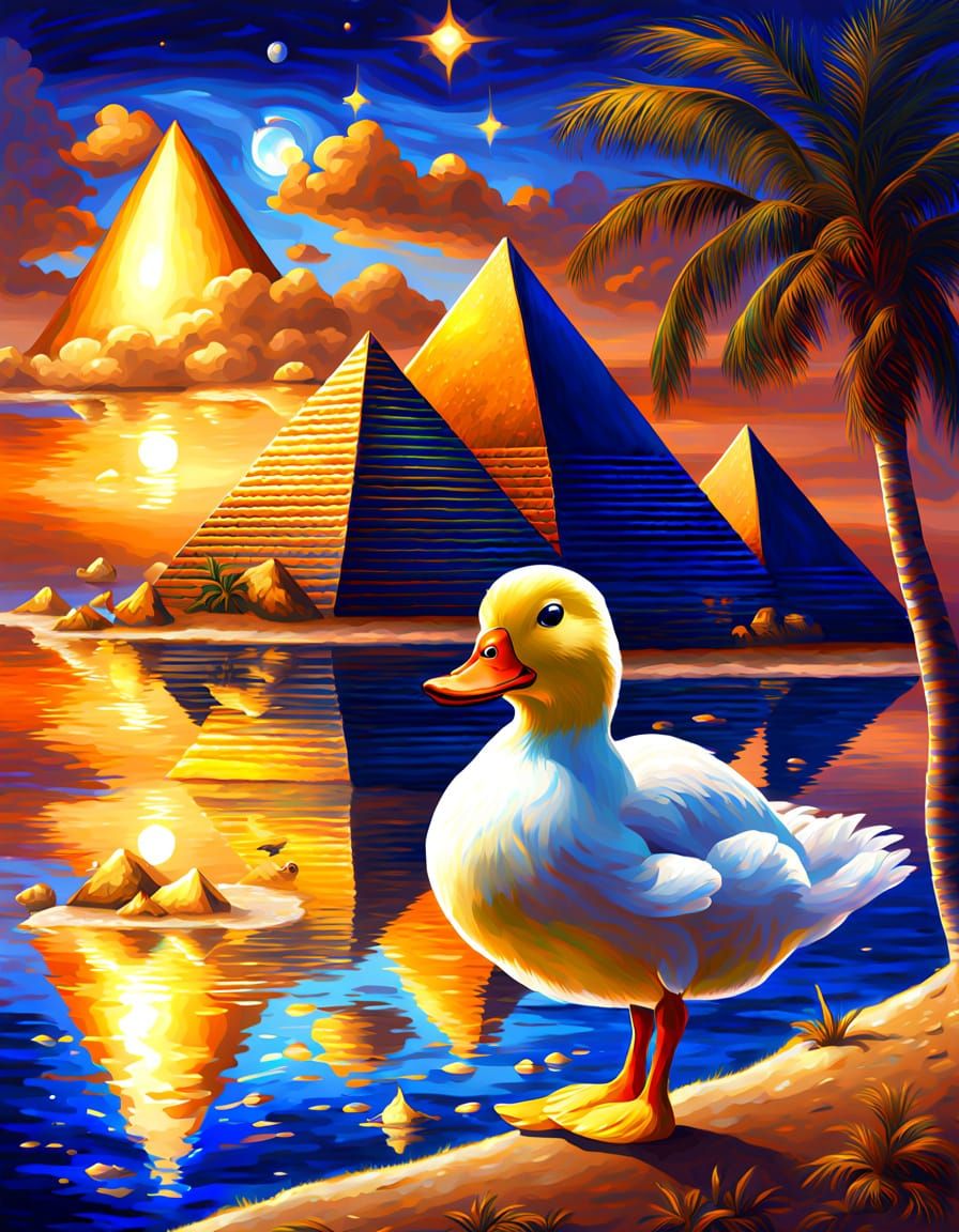 Beach Pyramid with Duck in Digital Painting Style