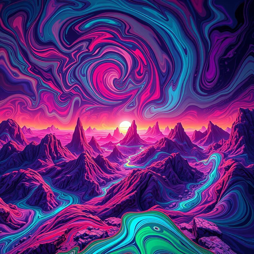 Vibrant Kaleidoscopic Dreamscape in Neon Futurism Style