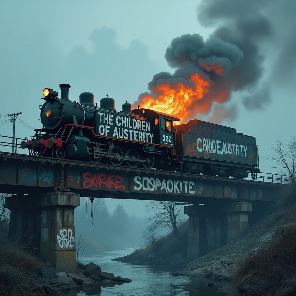 Burning Train Wreck Plunges From Bridge in Dystopian Style