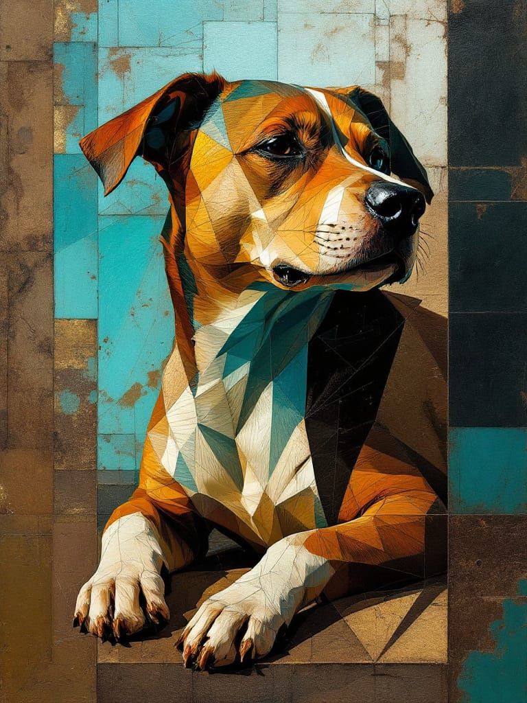 Geometric Dog in Sunlit Byzantine Style