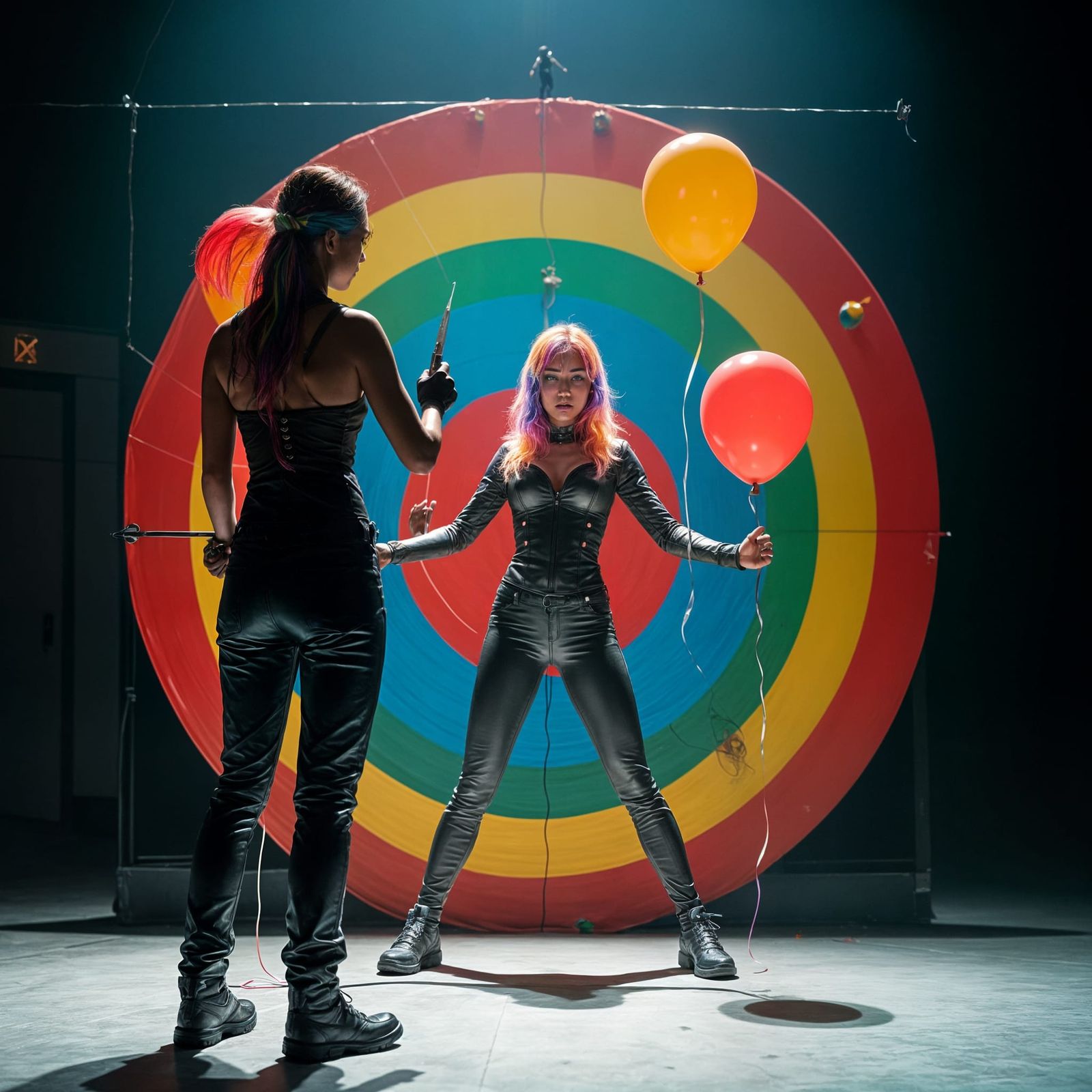 Dramatic Knife Throwing Act on Stage