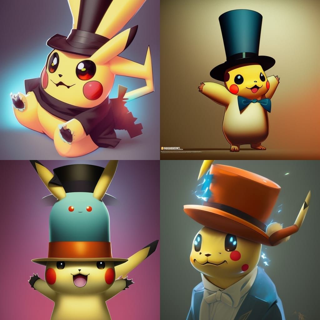 Pikachu in Top Hat: Hyperdetailed Digital Art