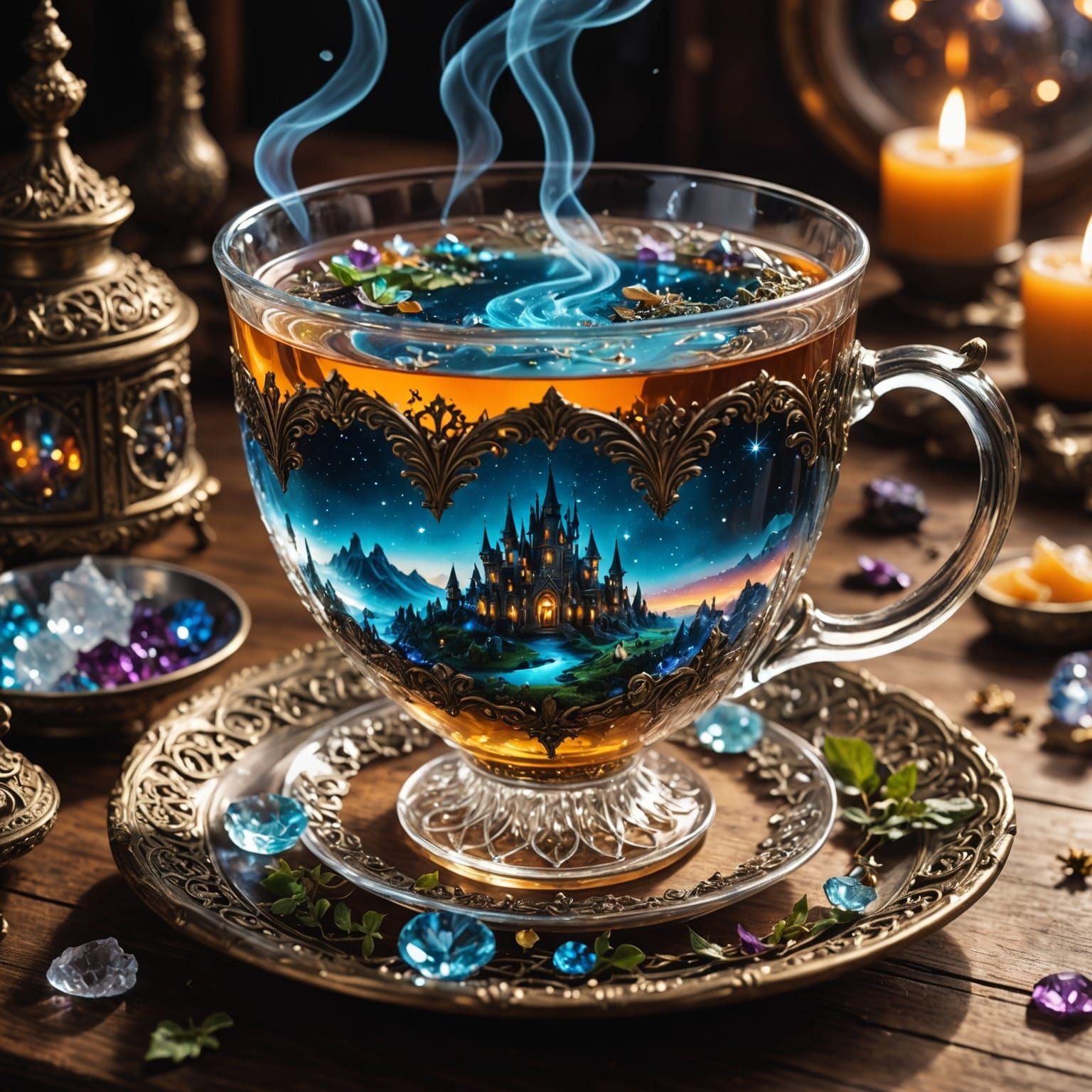 Enchanted Crystal Tea Cup in a Wizardly Wonderland
