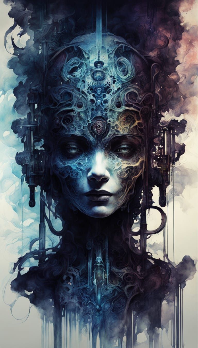 Ethereal Goddess in Cyberpunk Dark Art