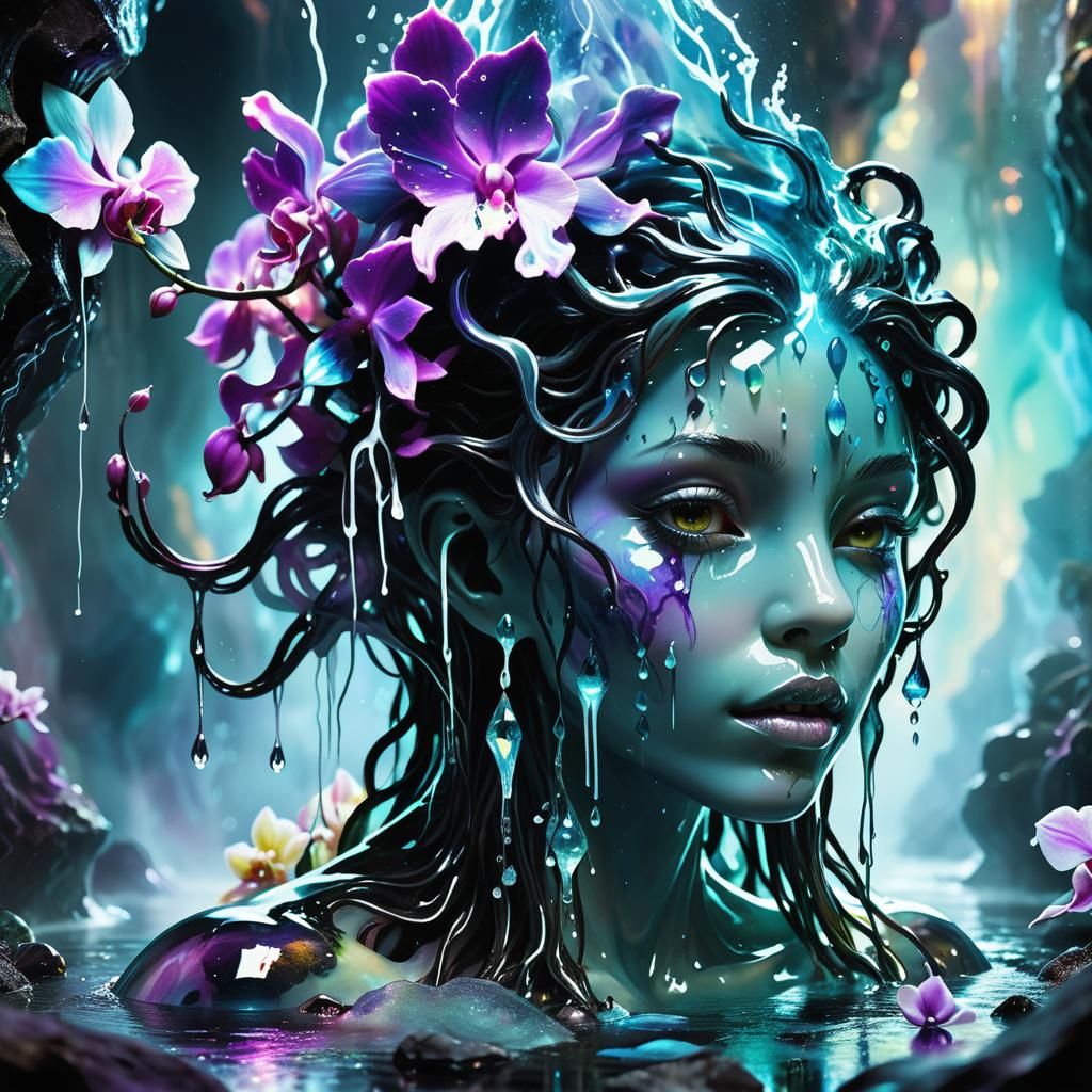 Water Elemental in Crystalline Cavern: Fantasy Concept Art