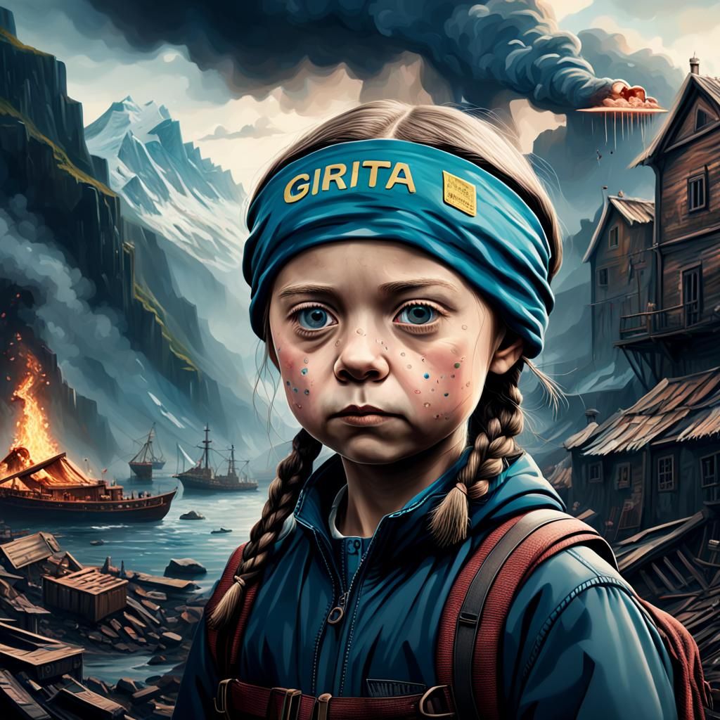 Blindfolded Greta Thunberg: Epic Digital Matte Painting