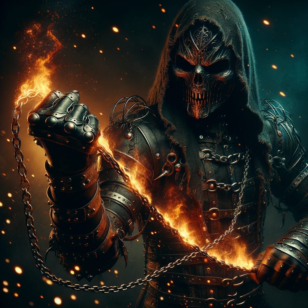 Dark Fantasy Warrior with Flaming Whip