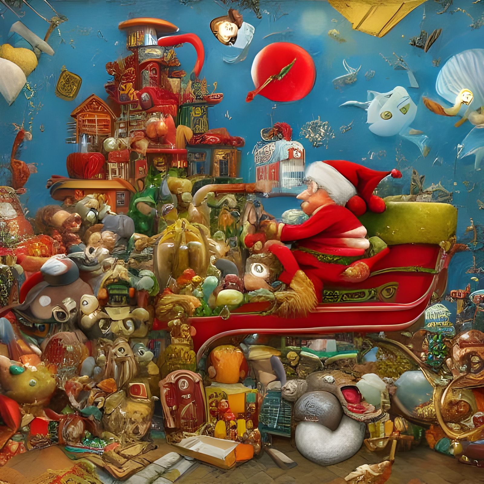 Santa's Sleigh Overflowing with Toys: Digital Art
