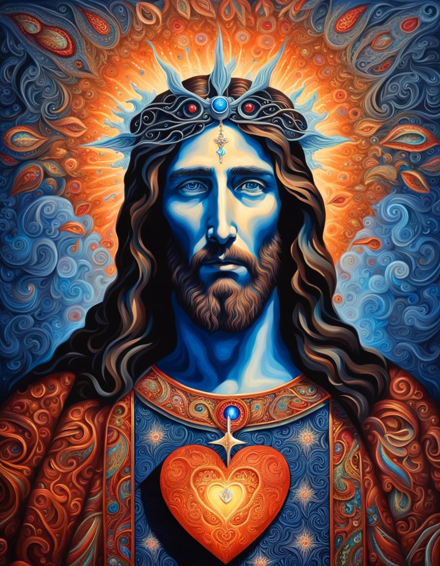 Mystic Jesus Sacred Heart Oil Painting