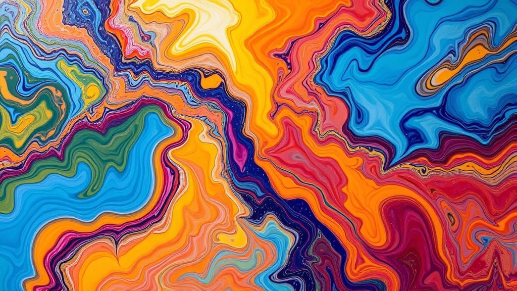 Abstract River of Colors in Acrylic Pouring Art