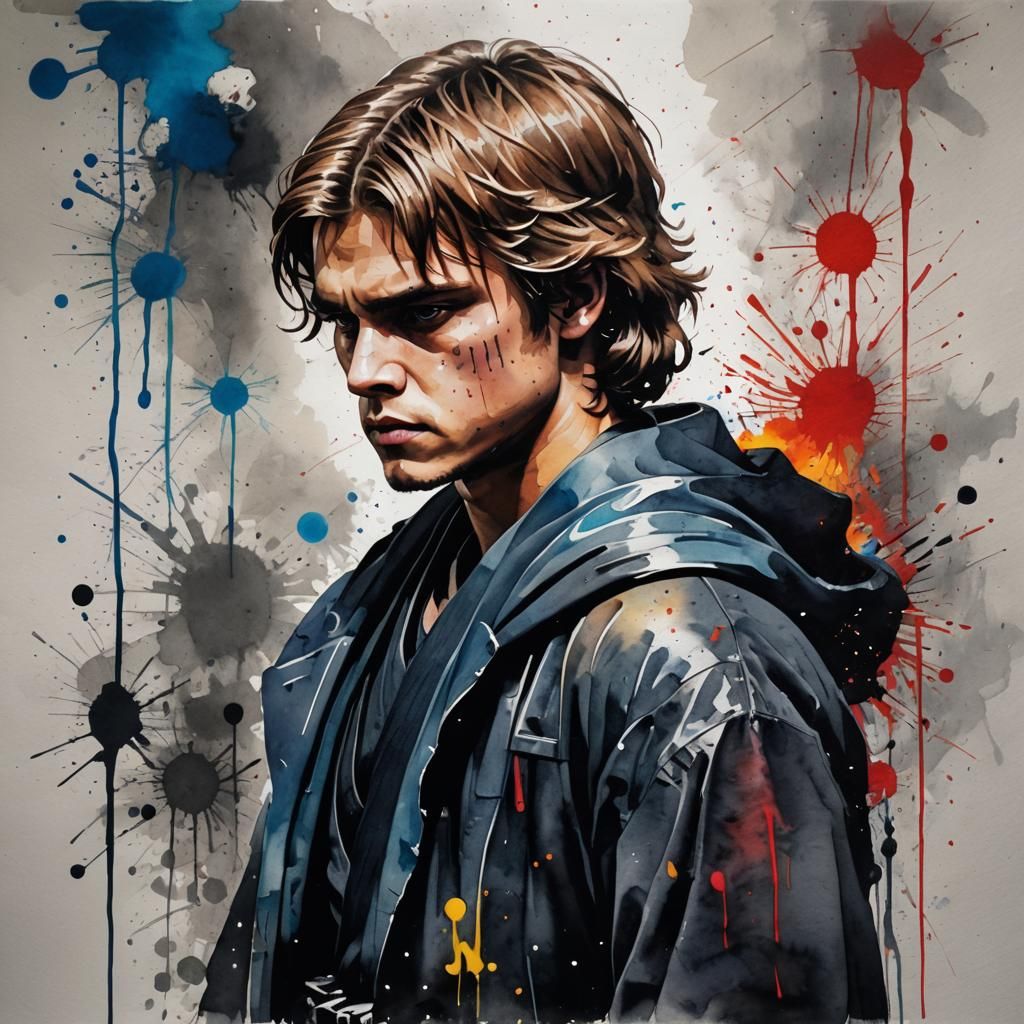 Moody Watercolor Anakin Skywalker in Graffiti Art Style