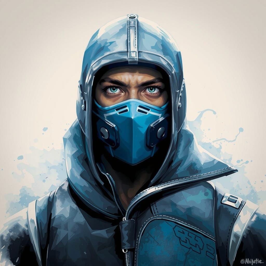 Detailed Watercolor Portrait of Sub Zero Ninja