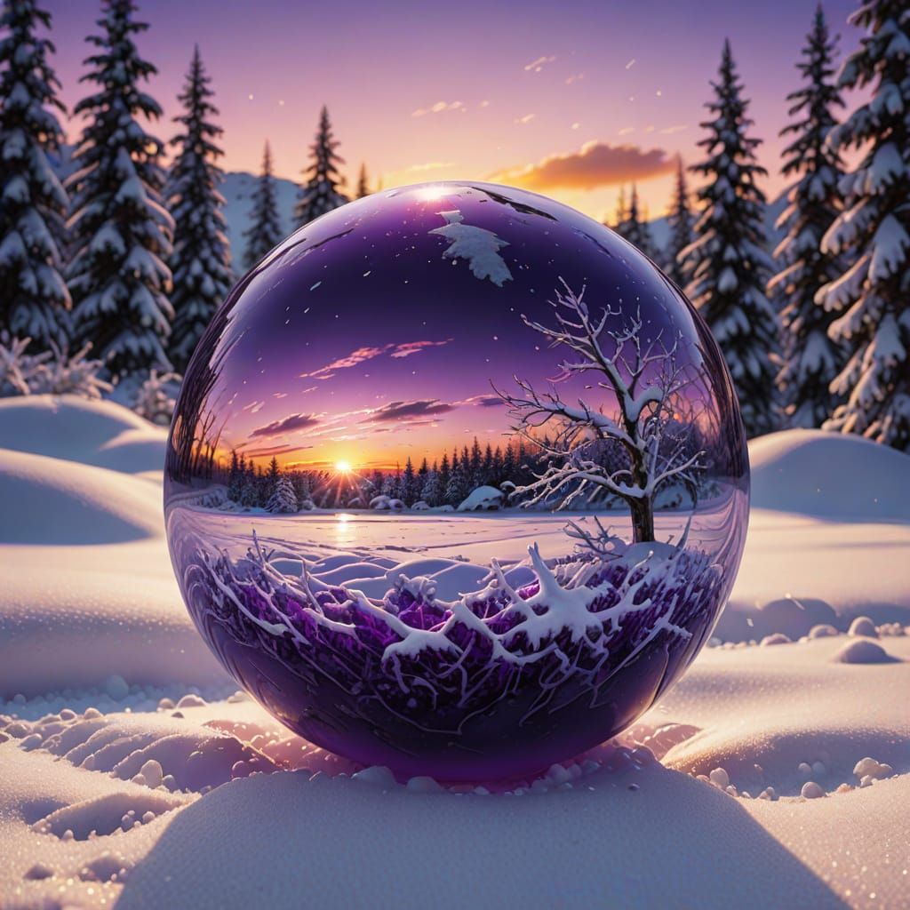 Vivid Winter Sunset Reflected in Chrome Sphere