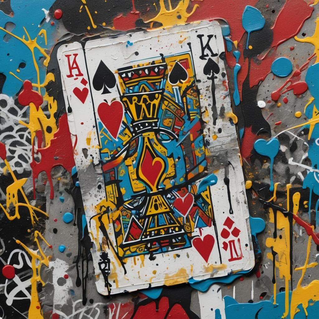 Graffiti Art Royal Flush in Basquiat-Haring Style