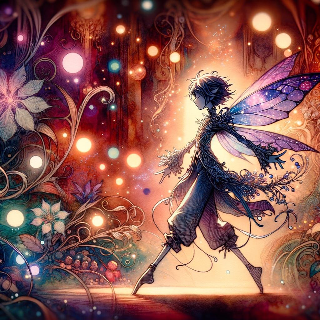 Violet Ruler Dances in Fairycore Watercolor Scene