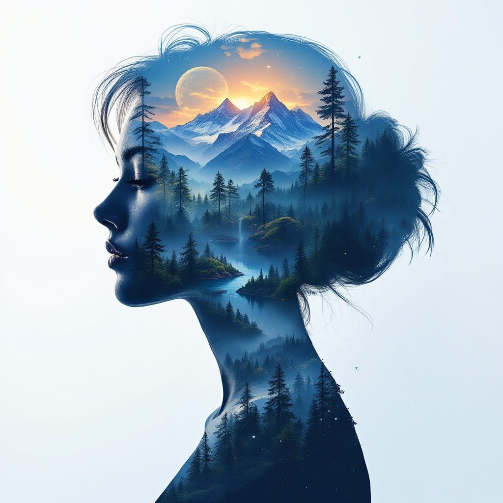 Silhouette of a Woman Unfolds in Majestic Natural Landscapes